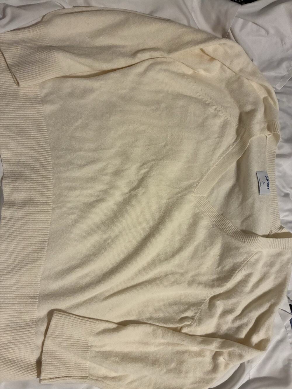 Old Navy Women’s Ivory Solid Knit V-Neck Long Sleeve Pullover Sweater Size Xl